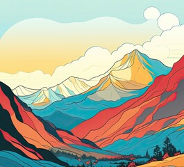 Towering Mountain in cartoon style