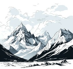 Towering Mountain in cartoon style on a white background