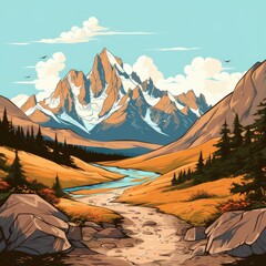 Towering Mountain in cartoon style