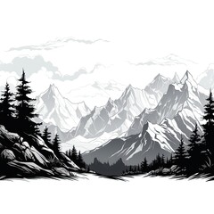 Towering Mountain in cartoon style on a white background