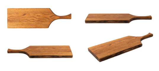 Wooden cutting board isolated on white background. Set of cutting boards in collage. Wooden kitchen board. Design.MOCKUP. Kitchenware.