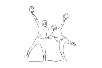 Single continuous line drawing of happy grandparents couple
