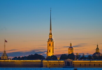 Peter and Paul Fortress in St. Petersburg at dusk