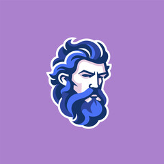 Hipster face with beard and mustache. Vector logo template.