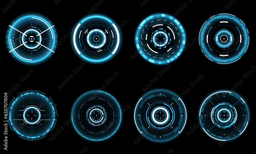 Poster set of sci fi blue white circle user interface elements technology futuristic design modern creative