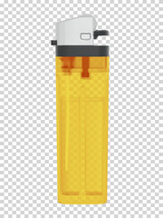 Plastic transparent classic lighter. Vector illustration on checkered background
