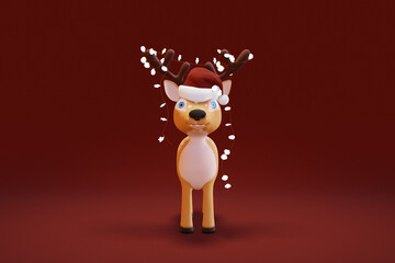 Cute cartoon Deer in light garland. 3d render