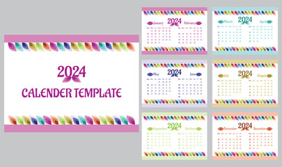 Desk Calendar 2024 planner corporate template design set. template for annual calendar 2024. Week starts on Monday.