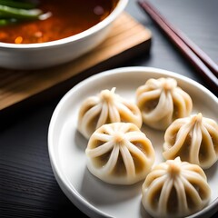 Chinese food dumplings with sauce
