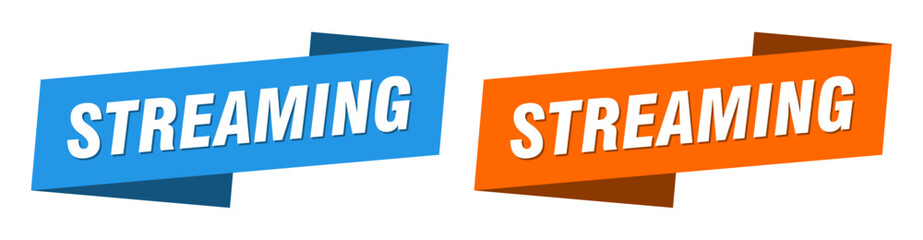 streaming banner. streaming ribbon label sign set