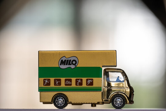 Kuala Lumpur, Malaysia - September 22, 2023: MILO mini vans gold edition for collection. Selective focus.