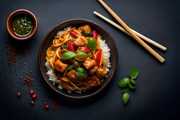 Kun Pao Chicken With Rice and Sticks- Generated AI