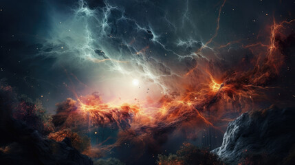 Fototapeta premium Breathtaking fantasy scene featuring a vibrant and ethereal nebula.