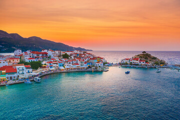 View of Kokkari fishing village with beautiful beach, Samos island, Greece - 650714089