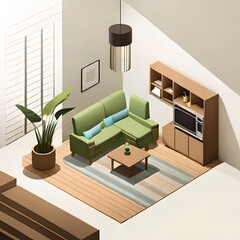 Modern living room interior illustration- Generated AI