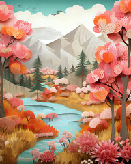 landscape with paper trees and mountains 6