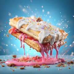 Pop tart immersed in icing with splashes and waves - obrazy, fototapety, plakaty