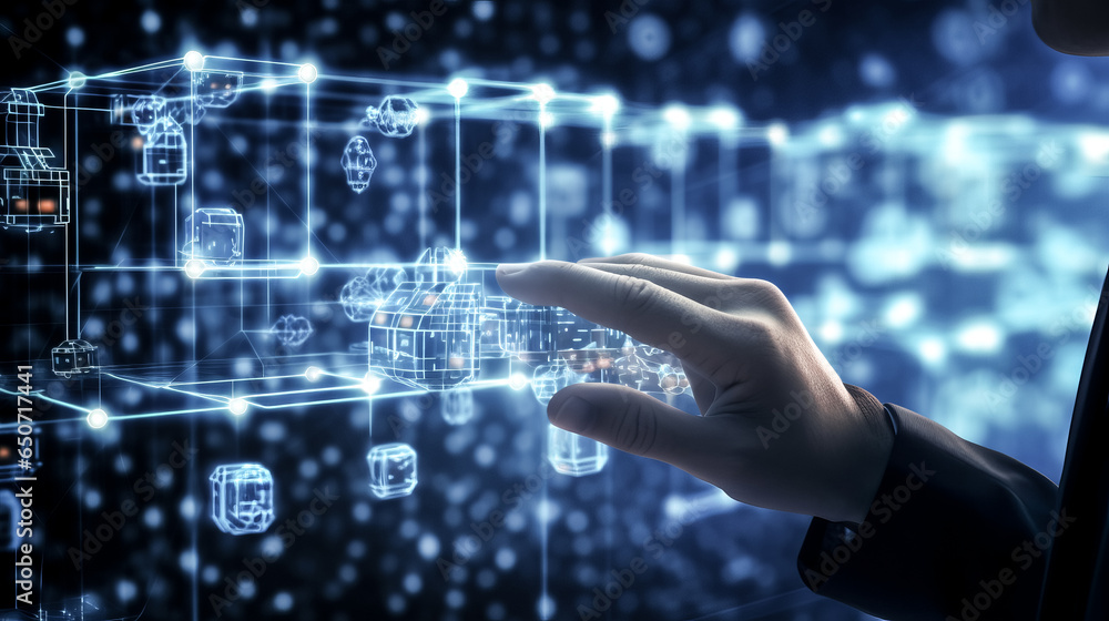 Aufkleber a businessman explores the potential of blockchain technology in a digital world.