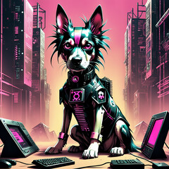Cyberpunk Dog on other planet. AI Generated