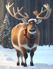 Reindeer in the white snow.
