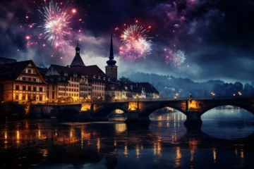 Tuinposter fireworks over the city © Nature creative