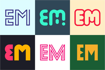 Set of letter EM logos. Abstract logos collection with letters. Geometrical abstract logos