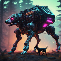 Cyberpunk Dog on other planet. AI Generated