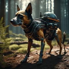 Cyberpunk Dog on other planet. AI Generated