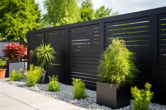 Contemporary Metal Barrier with Privacy Strips
