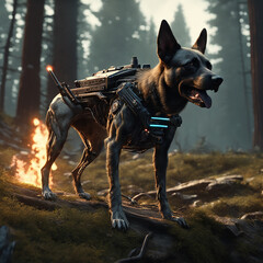 Cyberpunk Dog on other planet. AI Generated