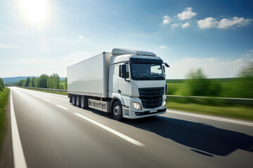 Fototapeta na wymiar Blurry White Semi Truck in German Traffic