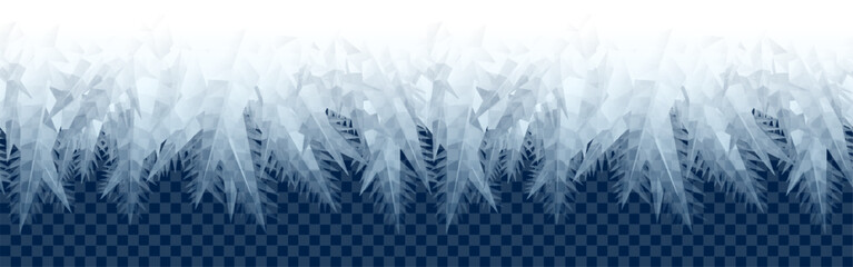 Vector blue ice or frost crystals seamless transparent border on checkered background - 650721810