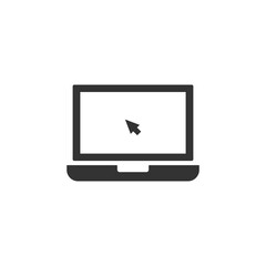 Click in laptop vector icon. Concept of using a personal computer. Vector illustration on white background.