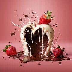 Chocolate-covered strawberry dipped in white chocolate with splashes and waves