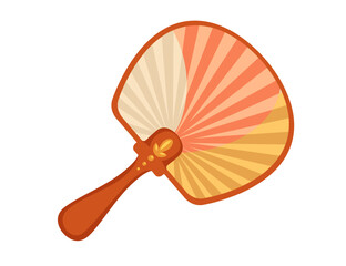 Classic asian style wooden hand fan with colorful drawing pattern vector illustration isolated on white background