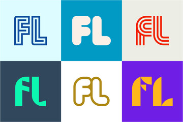 Set of letter FL logos. Abstract logos collection with letters. Geometrical abstract logos