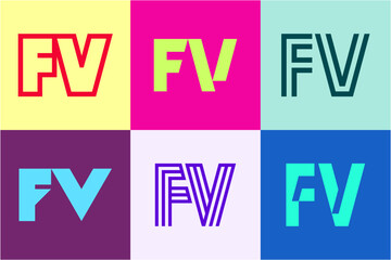 Set of letter FV logos. Abstract logos collection with letters. Geometrical abstract logos