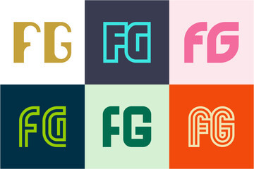 Set of letter FG logos. Abstract logos collection with letters. Geometrical abstract logos