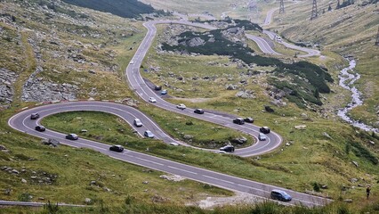 View of Transfagarasan Road crossing the southern section of the Carpathian Mountains in Romania....