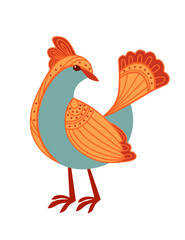 Stylized small cartoon bird with orange pattern cute animal design vector illustration isolated on white background