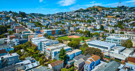 Fototapeta premium Aerial West Sunset Diamond #3 aerial of San Francisco city on bright summer day with blue skies