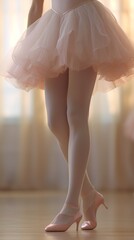 A graceful ballerina in a classic white tutu and delicate pink ballet shoes