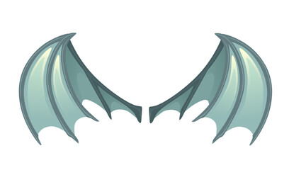 Magic scary demon bat wings cartoon style vector illustration isolated on white background