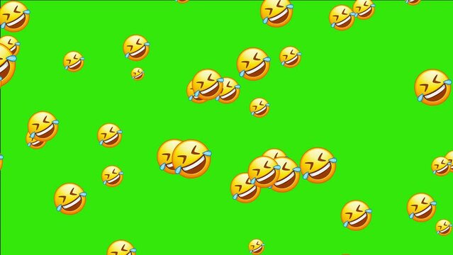 Rolling on the Floor Laughing. ROFL emoji, funny to tears emoticon. Animated falling emojis. Social media icons symbol animation with green screen background.