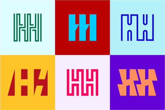 Set of letter HH logos. Abstract logos collection with letters. Geometrical abstract logos