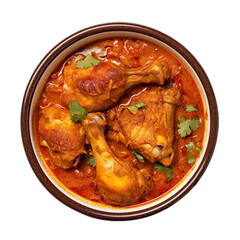top view of indian food Chicken Curry isolated on a transparent white background 