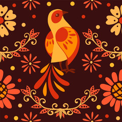 Seamless pattern with stylized small cartoon bird red pattern cute animal design vector illustration on white background