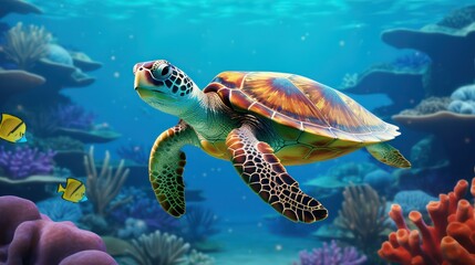 Fototapeta premium green sea turtle swimming