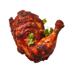 top view of indian food Tandoori Chicken isolated on a transparent white background 