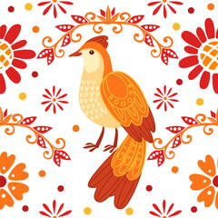 Seamless pattern with stylized small cartoon bird orange pattern cute animal design vector illustration on white background